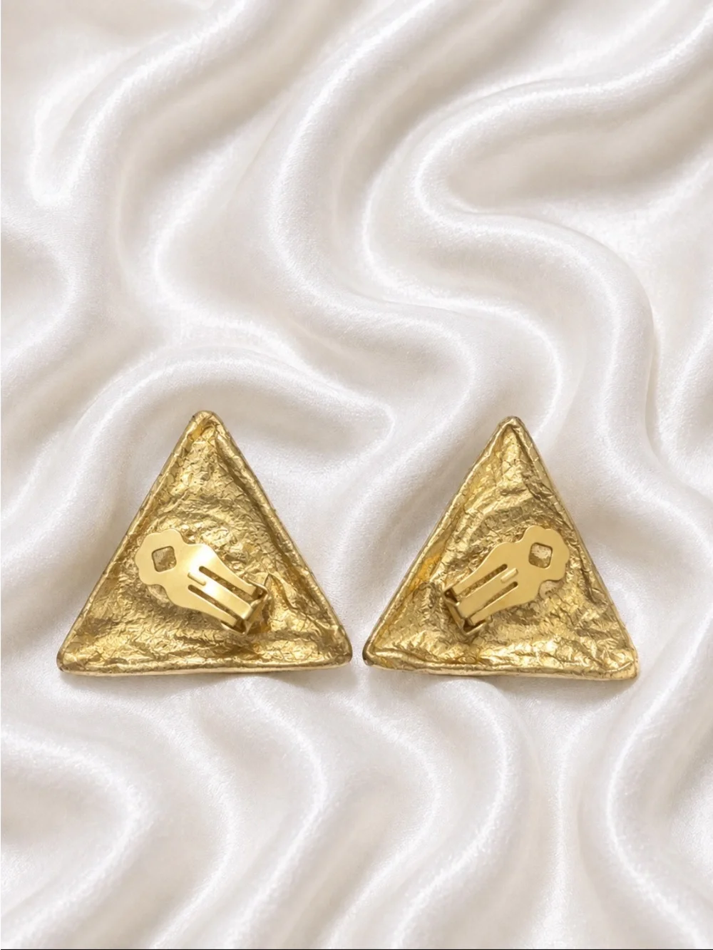 Gold and Silver Triangle Crystal Clip-on Earrings